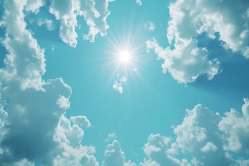 Blue sky with clouds and sun