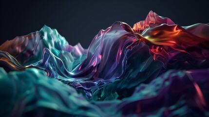 Digitally crafted neon mountains ripple in an electric dreamscape