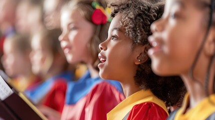 A multicultural choir singing hymns of peace and hope, lifting spirits and spreading joy with their harmonious voices