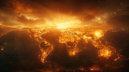 Fototapeta premium worldmap in the fire,generative ai