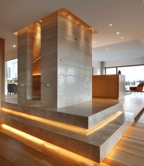 Modern minimalist marble staircase with indirect lighting
