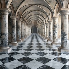 Obraz premium Long marble hallway with columns