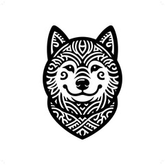 dog; shiba silhouette in animal ethnic, polynesia tribal illustration