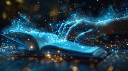 Artificial intelligence creating an e-book Blue background