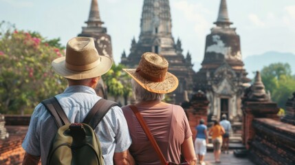 A senior couple traveling the world together, exploring new cultures and creating unforgettable memories
