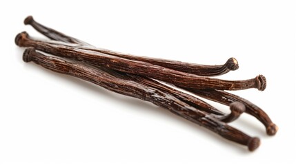 High-quality close-up image of several vanilla beans isolated on a white background.