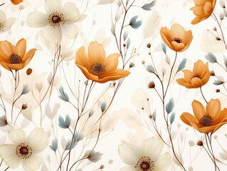 Delicate flowers stem in earthy tones, simple seamless pattern ideal for sophisticated fabric and textile design ,  pattern