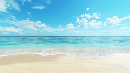 Obraz premium Panoramic view of a serene beach with soft golden sands and a clear blue sky