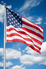 Close up of American flag waving in the wind