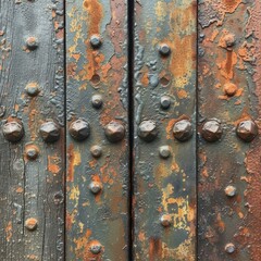 Close-up of rusty metal door with rivets