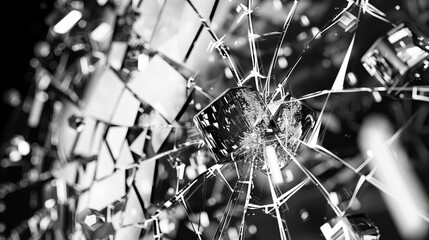 A dramatic image of a shattered mirror with each fragment reflecting light and shadow, invoking themes of chaos and fragmentation