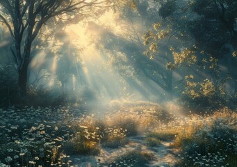 Obraz premium The sun shines through the forest