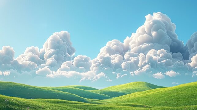 Green rolling hills under a blue sky with white clouds