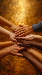 Multiracial group of people holding hands in unity