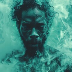 Portrait of a man with green smoke around his head