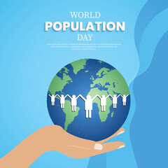 world population post peoples and earth on single hand vector file 