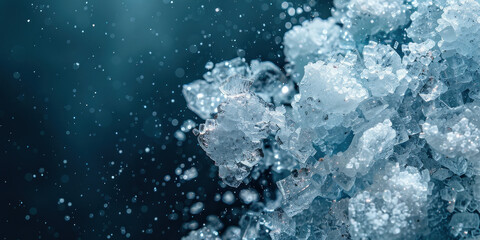 Close up view of sea ice with bubbles in ocean water, natural winter landscape with icy formations and gas escaping