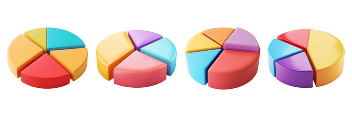 Obraz premium PNG pie chart 3d icons and objects collection, in cartoon style minimal on transparent, white background, isolate