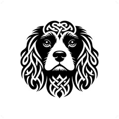dog, Cavalier Spaniel silhouette in animal celtic knot, irish, nordic illustration