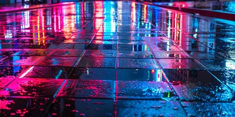 Colorful puddles reflecting the lights of the night city
