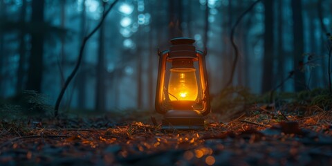 lantern in the middle of the woods