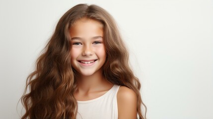 Portrait of a smiling young girl with long brown hair