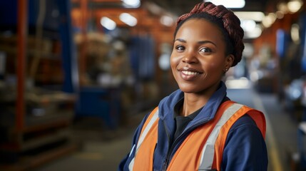 Portrait of a smiling young female worker in a warehouse