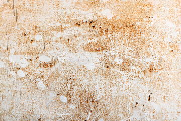 Old white rusty metal wall, front view, background texture