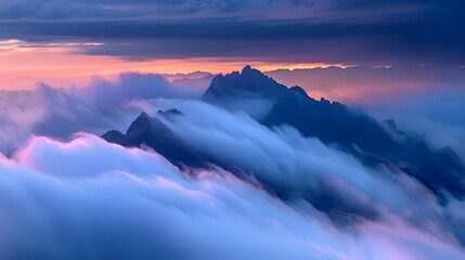 Serene Dawn on Yushan's Majestic Peak Enveloped in Ethereal Cloud Formations