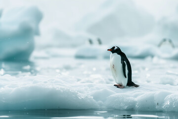 Fototapeta premium Penguins, wildlife on the ice plains of Antarctica.
