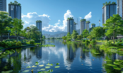Modern Cityscape With Skyscrapers and Trees