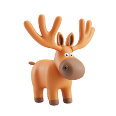 PNG moose 3d icons and objects , in cartoon style minimal on transparent, white background, isolate