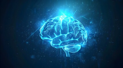 Glowing Blue Digital Representation of the Human Brain