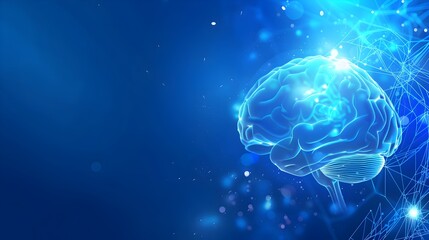 Glowing Blue Digital Brain - Futuristic Cerebral Neuroscience Concept