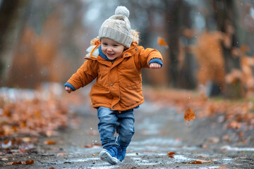 cute baby child running on road - Powered by Adobe