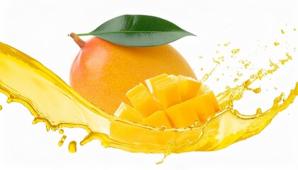 Ripe, juicy mango with water splash, ready to tantalize your taste buds with its sweet and exotic flavor. Isolated on a clean white background