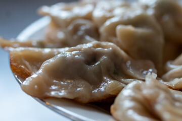 Serving Gyoza dumplings, a local Chinese and Japanese common food