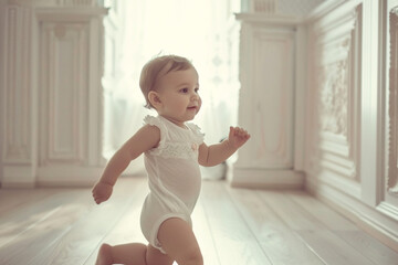 cute smiling child running in the room