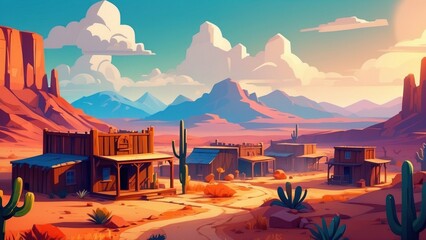 Old town in the desert valley, game art