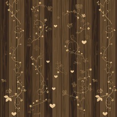 A seamless pattern of brown wooden planks with a floral design.