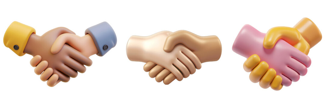 PNG handshake 3d icons and objects collection, in cartoon style minimal on transparent, white background, isolate