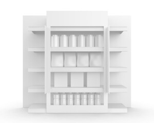 Supermarket Shelf Stopper Banner Display for design presentation. 3d illustration.