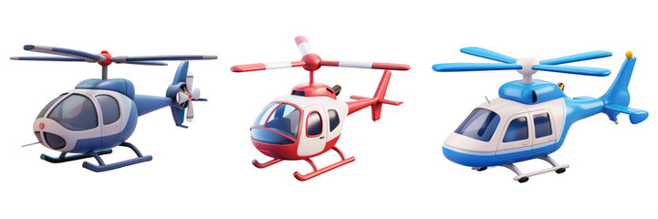 PNG police helicopter 3d icons and objects collection, in cartoon style minimal on transparent, white background, isolate
