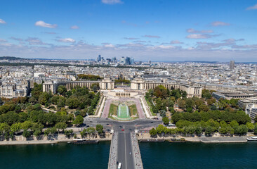 Jardin du Trocadéro, Palais de Chaillot Seine river, Bridge of Iéna, Tour Eiffel in Paris, France