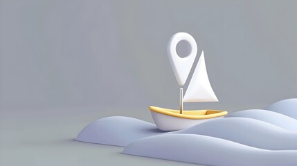 Floating Location Pin Over Tranquil Seafoam Landscape in 3D Digital Art