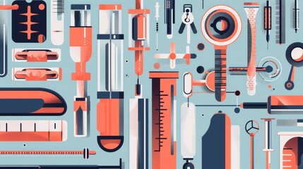 Illustrated collection of dermatology and medical instruments in flat design style