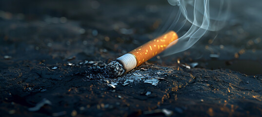 a smoking cigarette on a dark background - obrazy, fototapety, plakaty