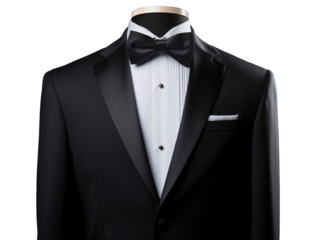 a black suit with a bow tie