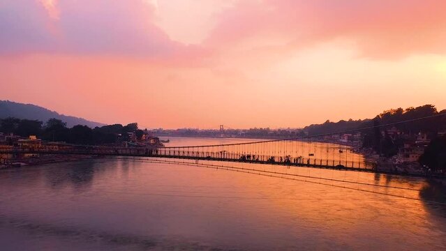 Arial view of river ganga in riahikesh uttarakhand