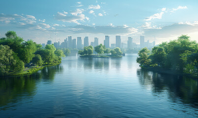 Modern Cityscape With Skyscrapers and Trees